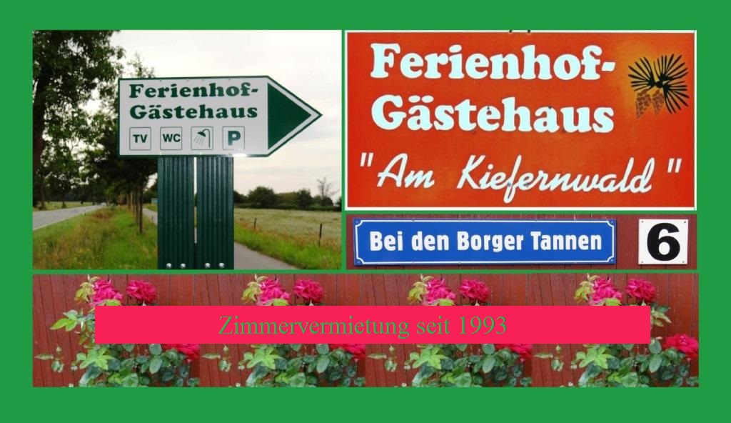 Ferienhof-Gstehaus 'Am Kiefernwald' Ribnitz-Damgarten - Zimmervermietung seit 1993 - Inhaber: Eckart Kreitlow - Bei den Borger Tannen 6 - 18311 Ribnitz-Damgarten - Internet (URL): www.ferienhof-gaestehaus.de